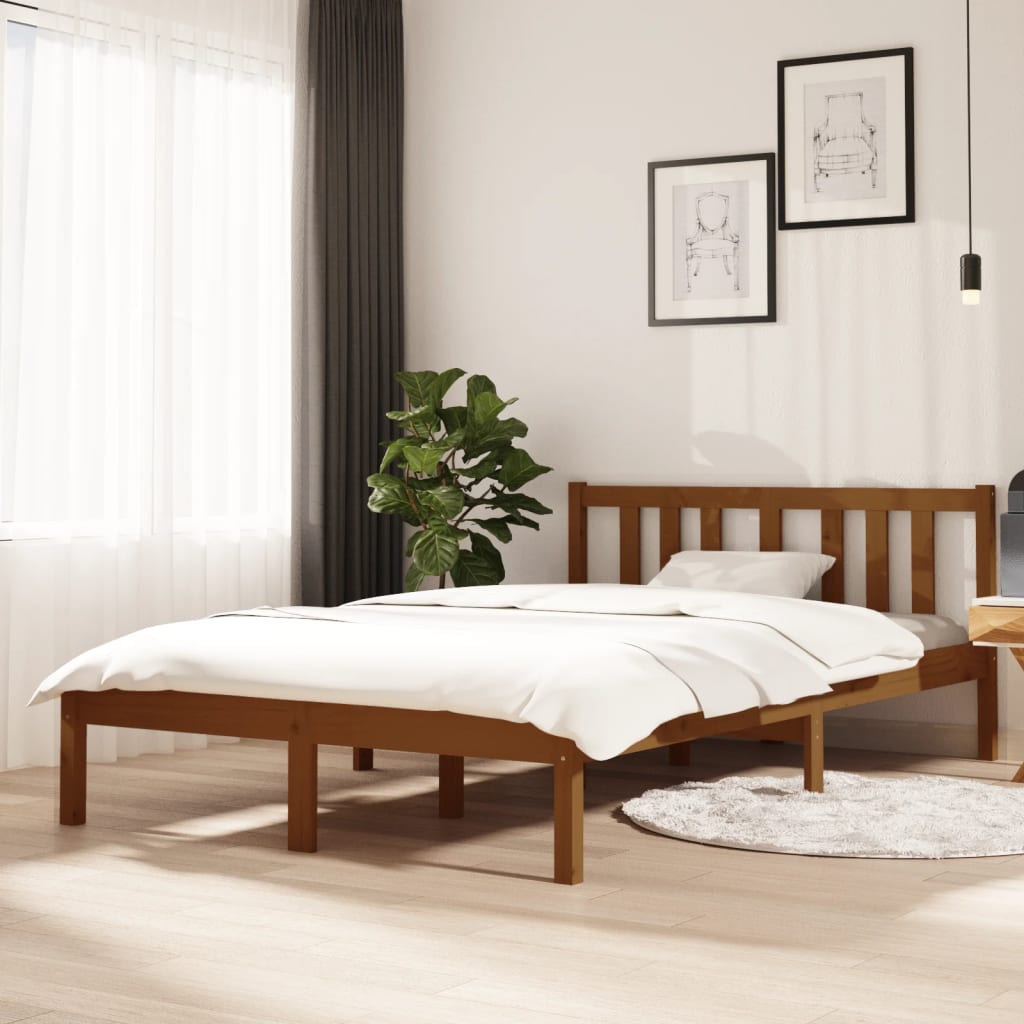 Vetonek Estructura cama sin colchón madera maciza marrón miel 120x200cm