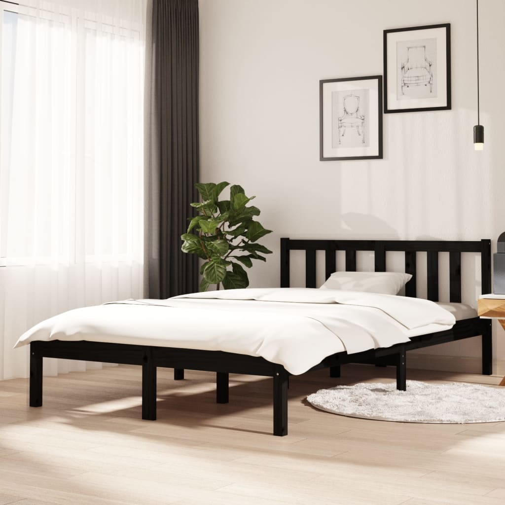 Estructura de cama sin colchón madera maciza negro 120x200 cm v8281 Vetonek