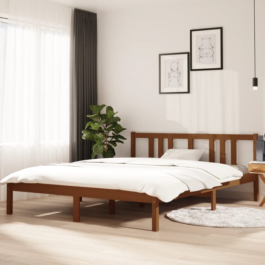 Vetonek Estructura cama sin colchón madera maciza marrón miel 150x200cm