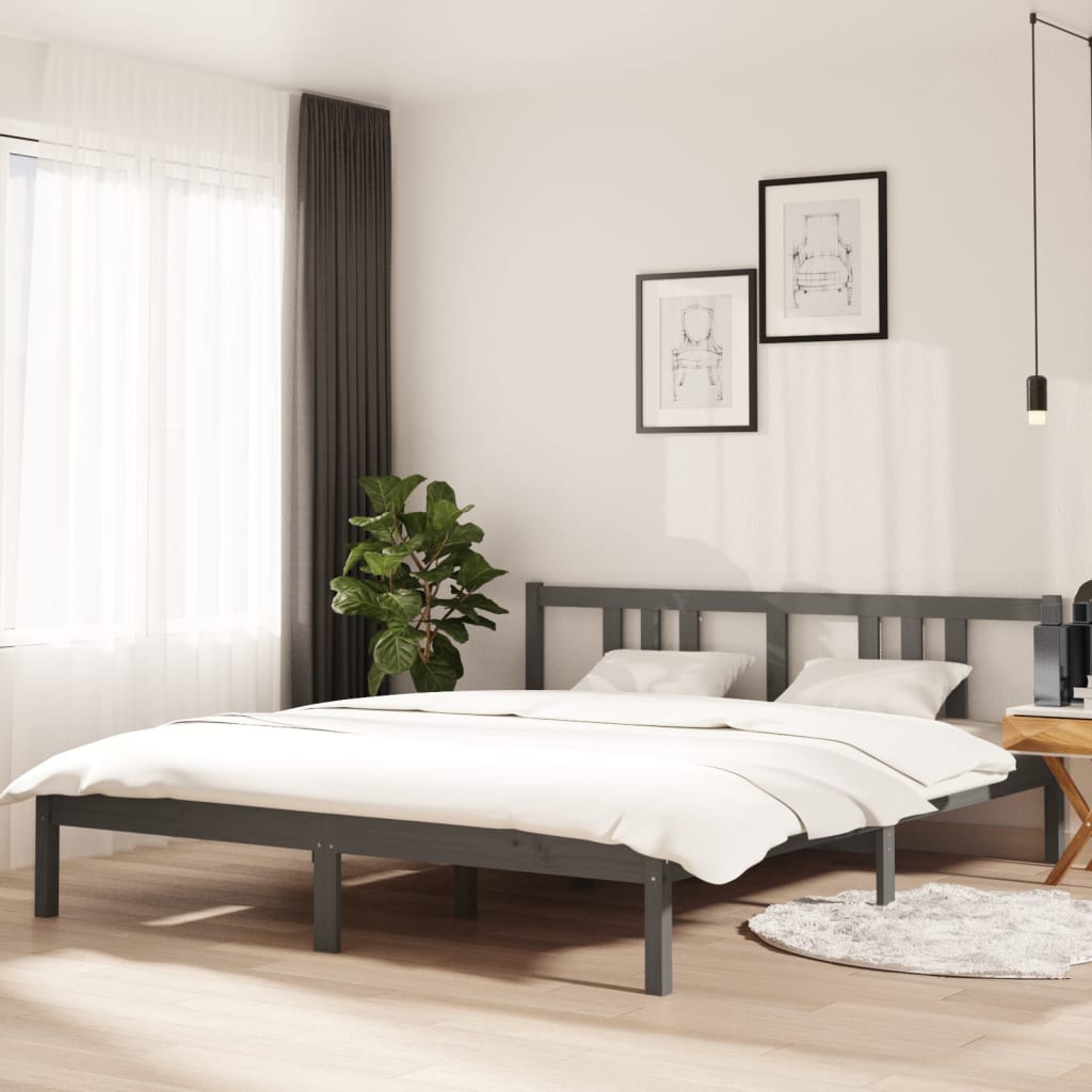 Estructura de cama sin colchón madera maciza gris 160x200 cm v8410 Vetonek