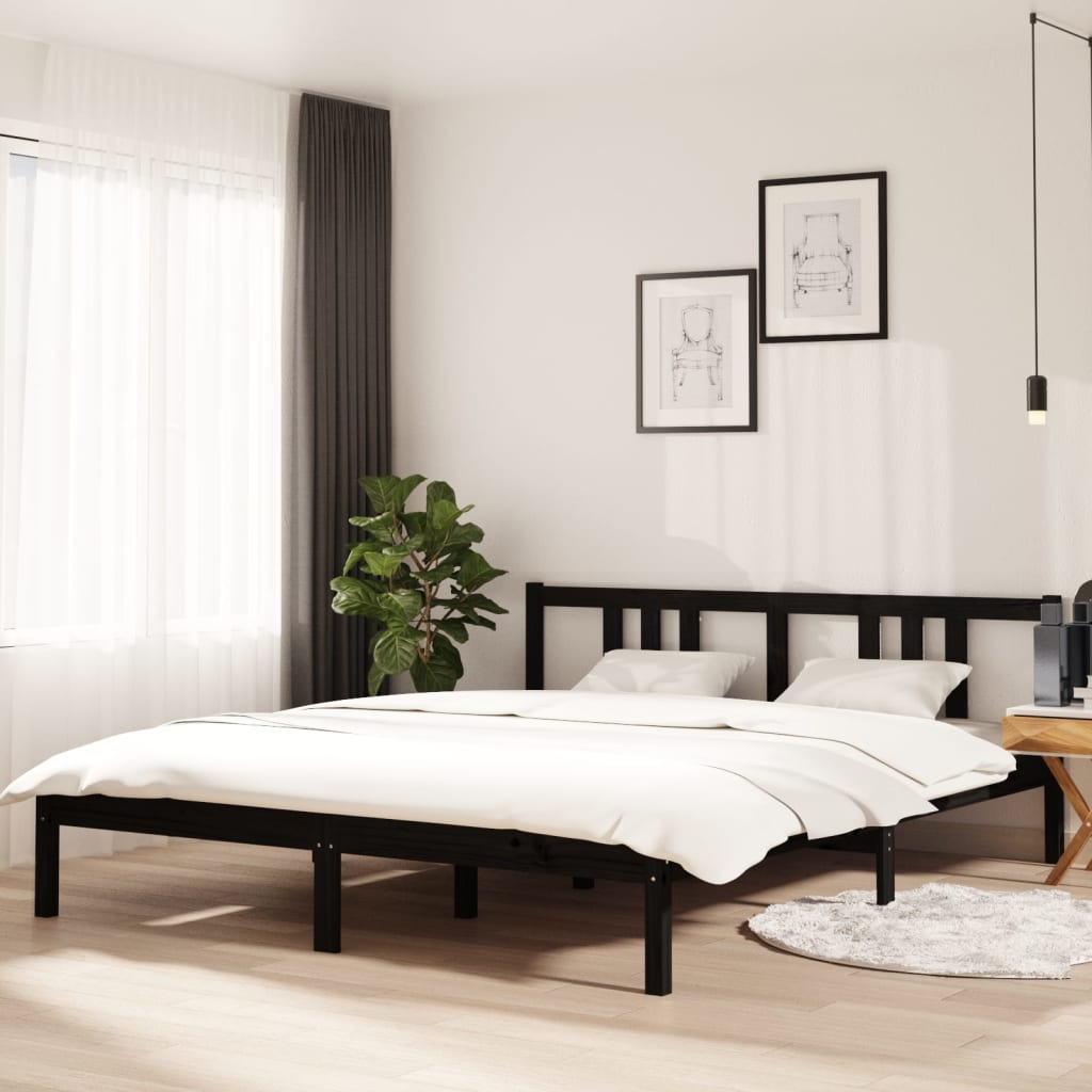 Vetonek Estructura de cama sin colchón madera maciza negro 160x200 cm