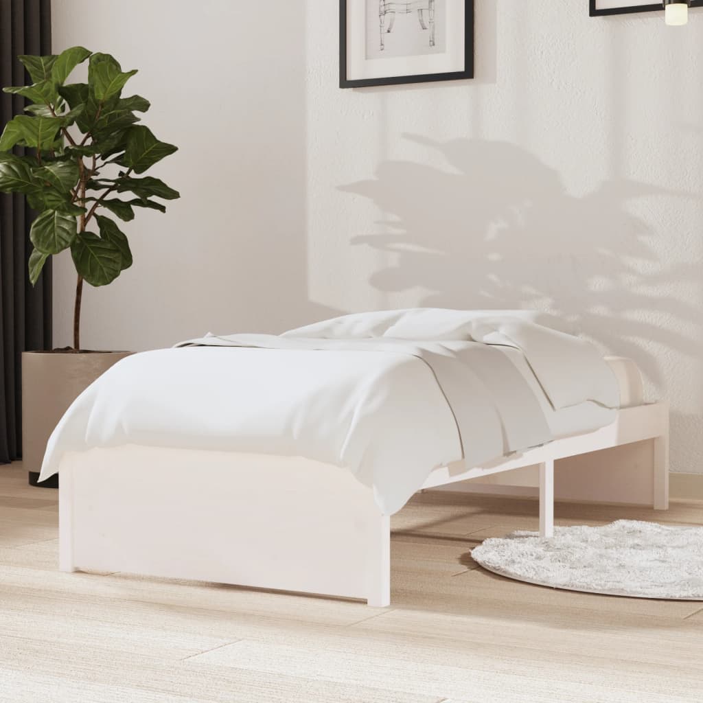 Vetonek Estructura de cama sin colchón madera maciza blanco 75x190 cm