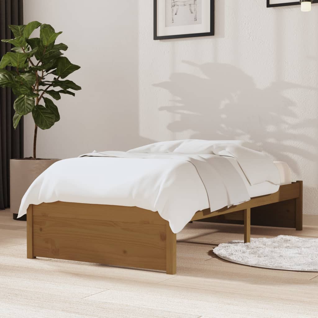 Vetonek Estructura cama sin colchón madera maciza marrón miel 75x190 cm