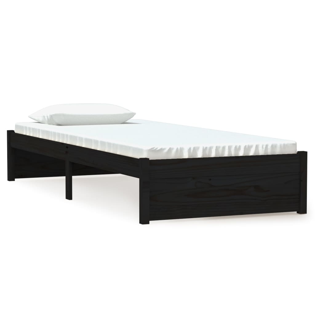 Vetonek Estructura de cama sin colchón madera maciza negro 75x190 cm