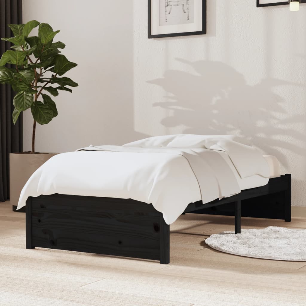 Estructura de cama sin colchón madera maciza negro 75x190 cm v8588 Vetonek