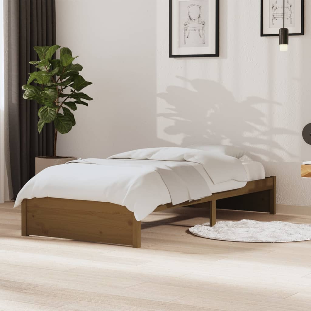 Vetonek Estructura cama sin colchón madera maciza marrón miel 90x190 cm