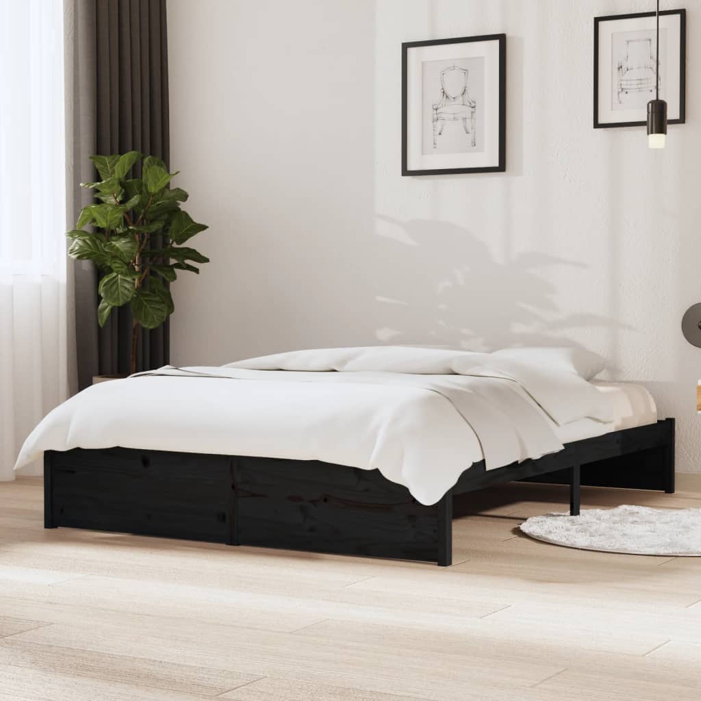 Vetonek Estructura cama doble sin colchón madera maciza negro 135x190cm