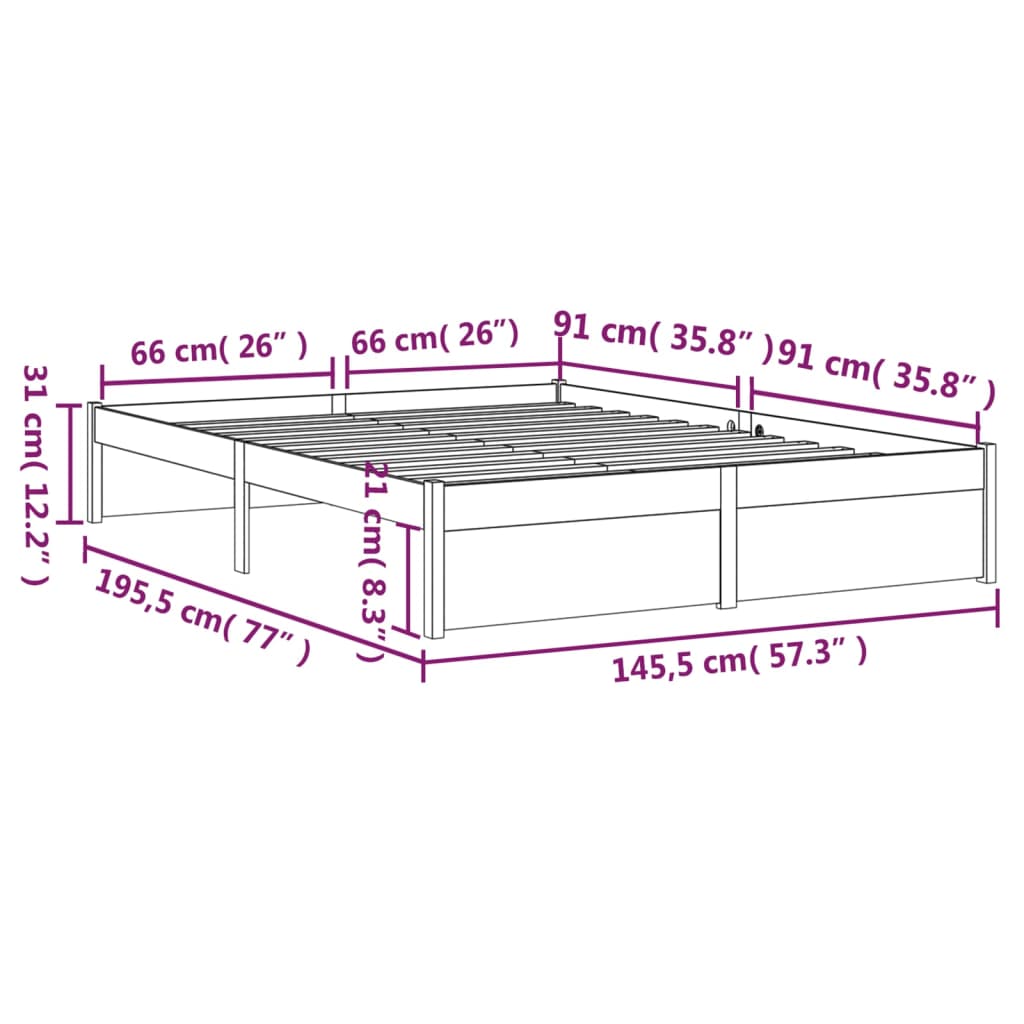 Estructura de cama sin colchón madera maciza blanco 140x190 cm vidaXL