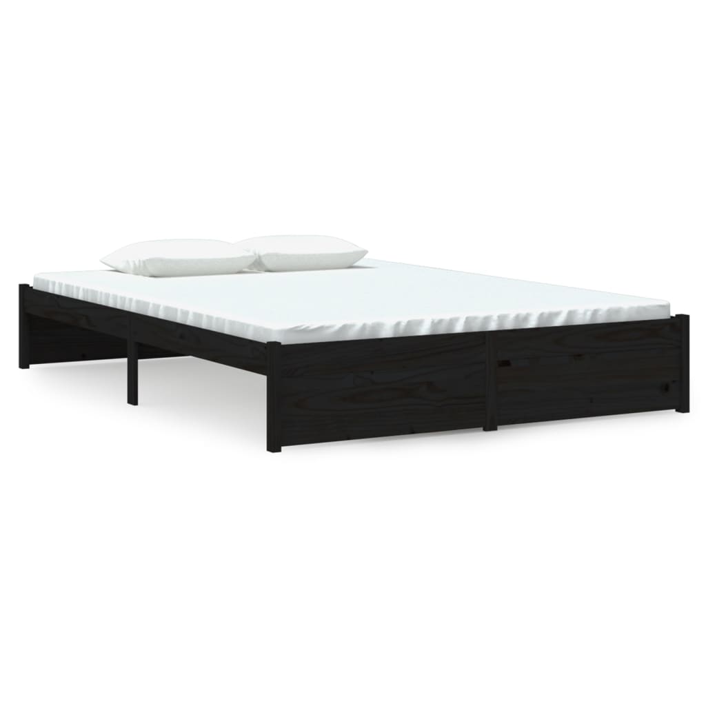 Vetonek Estructura de cama sin colchón madera maciza negro 140x190 cm