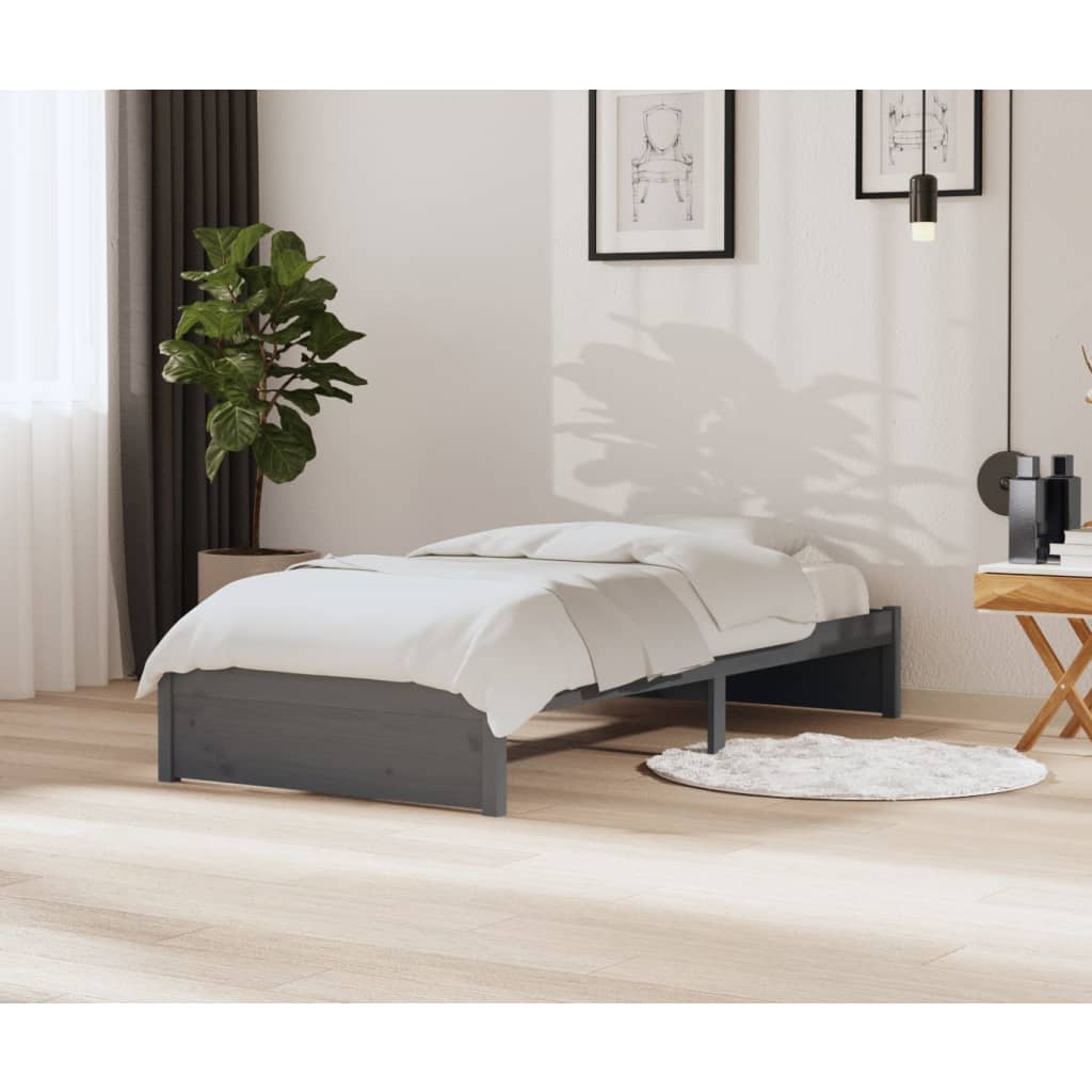 Vetonek Estructura de cama sin colchón madera maciza gris 90x200 cm