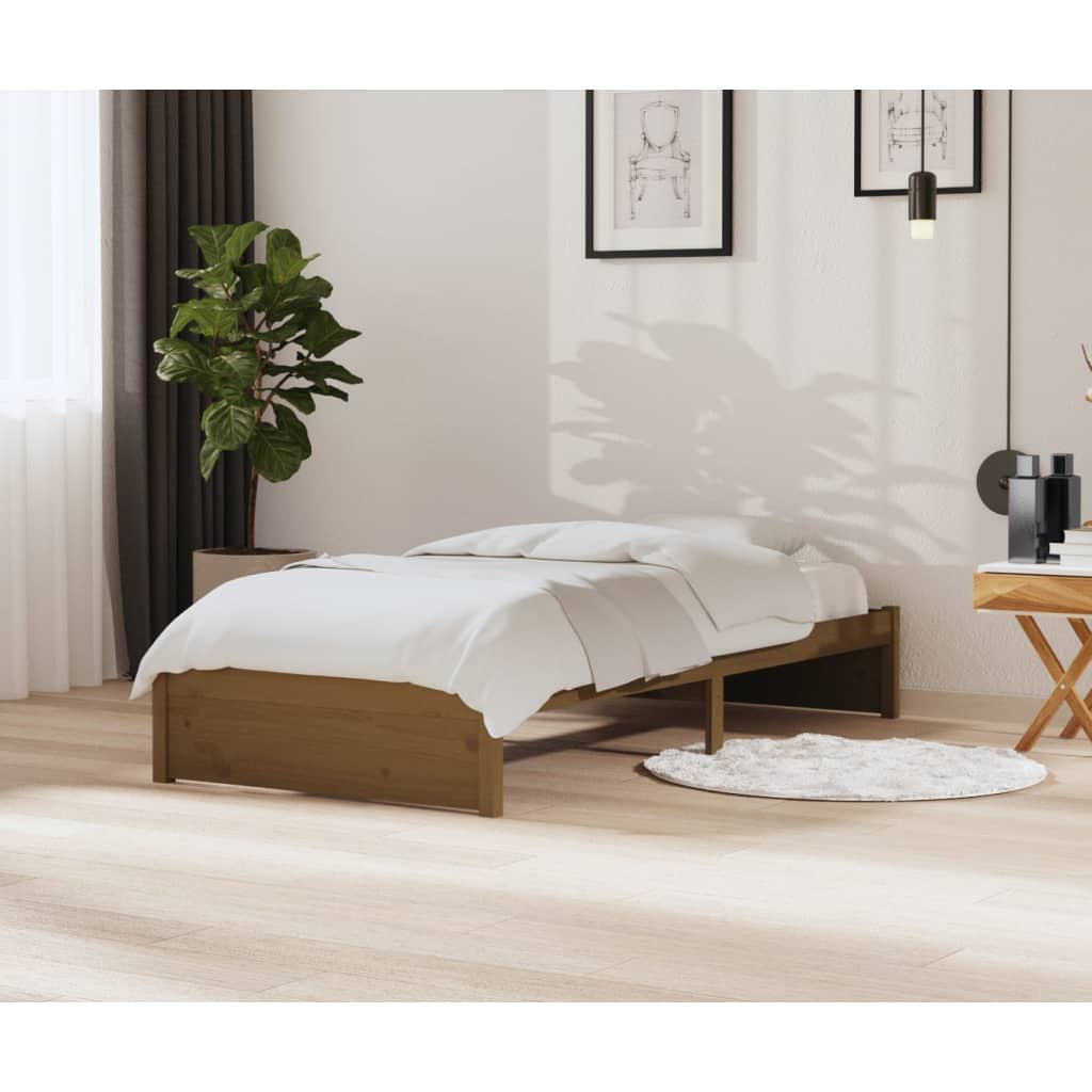 Vetonek Estructura cama sin colchón madera maciza marrón miel 90x200 cm