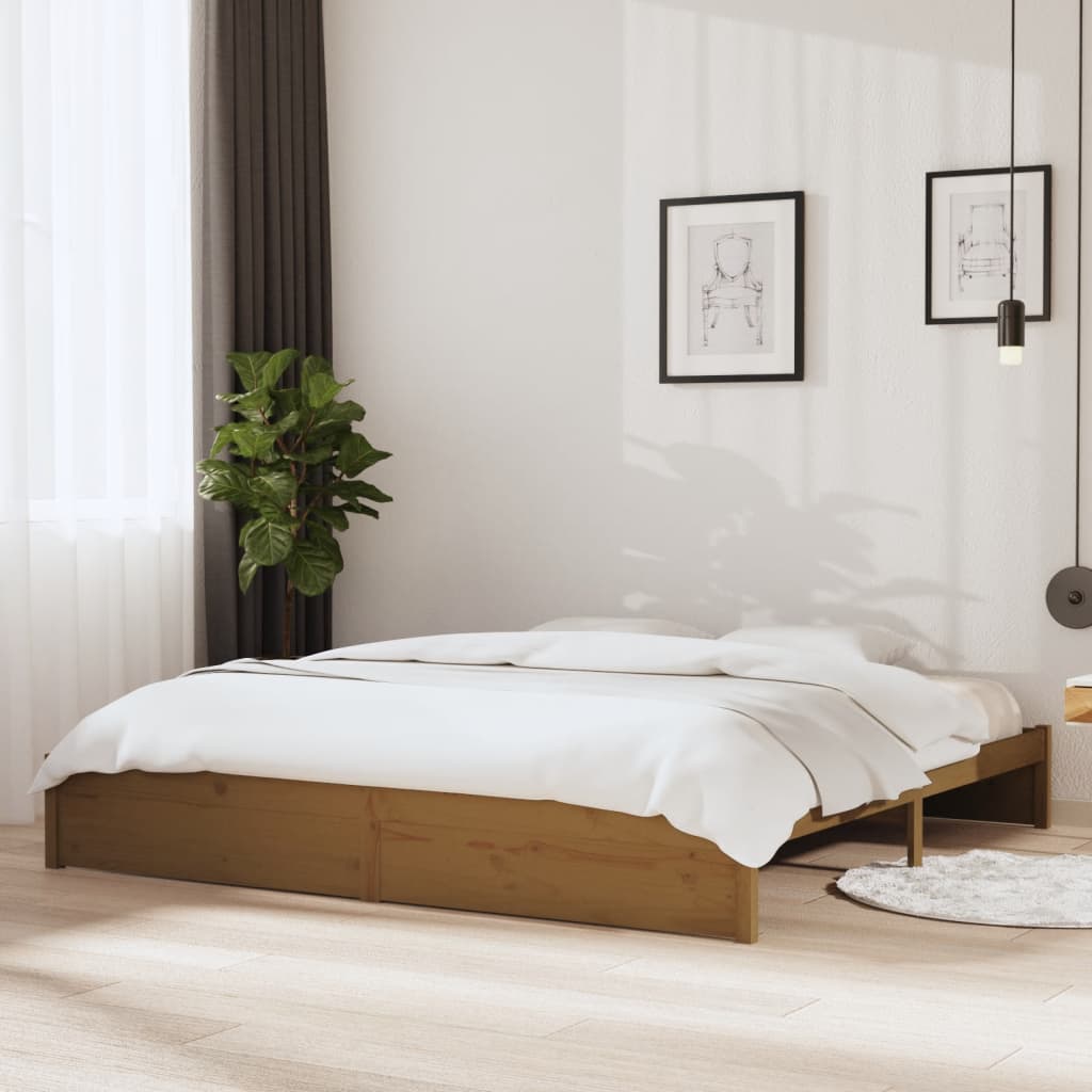 Vetonek Estructura cama sin colchón madera maciza marrón miel 200x200cm