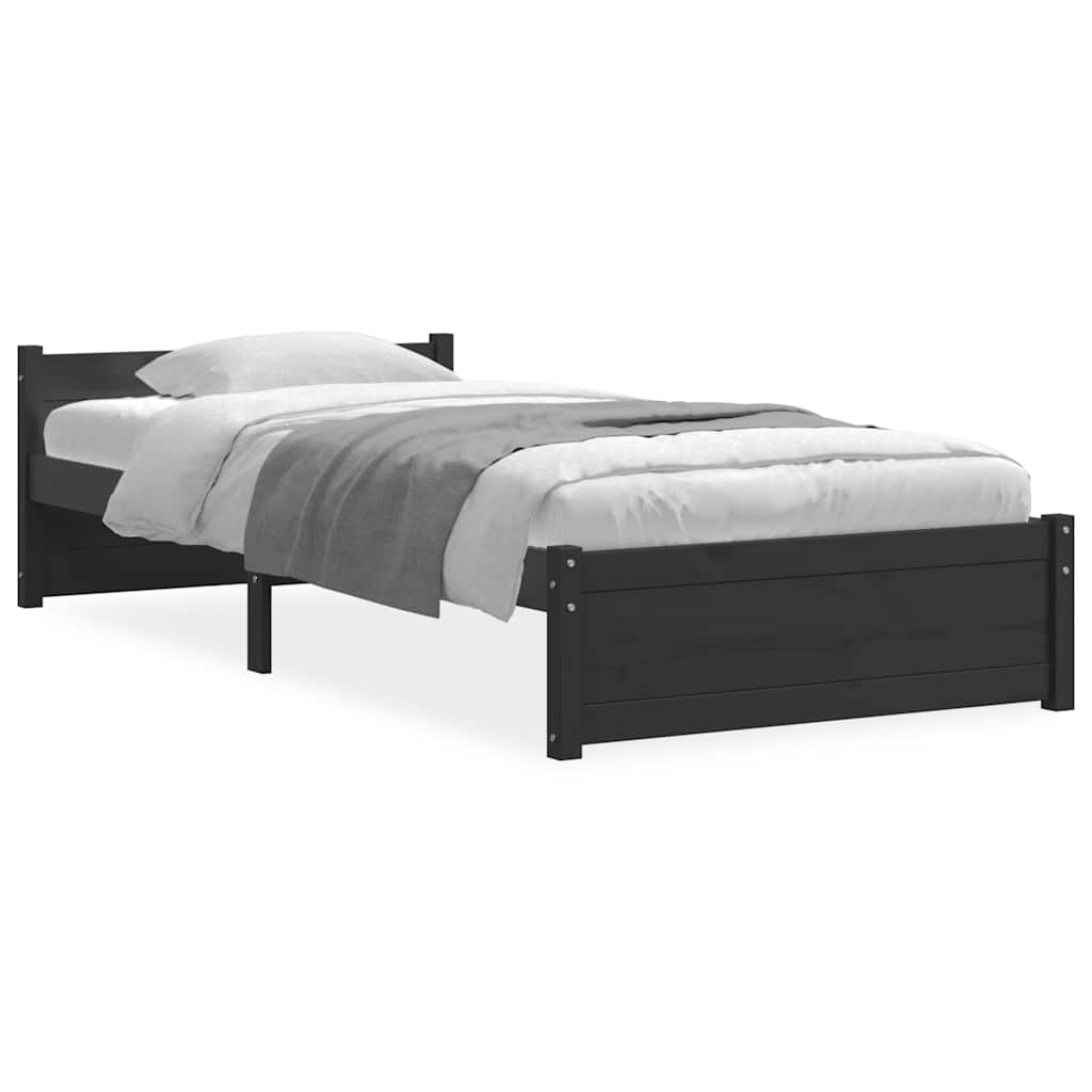 Vetonek Estructura de cama sin colchón madera maciza negro 75x190 cm