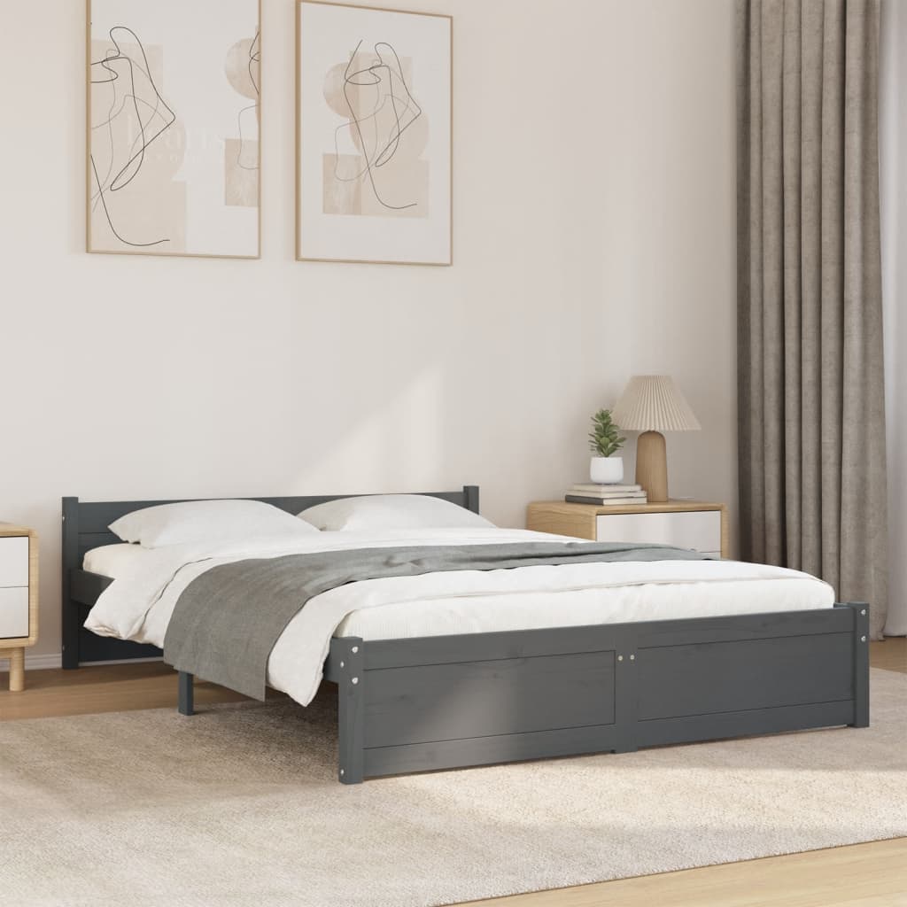 Vetonek Estructura cama doble sin colchón madera maciza gris 135x190 cm