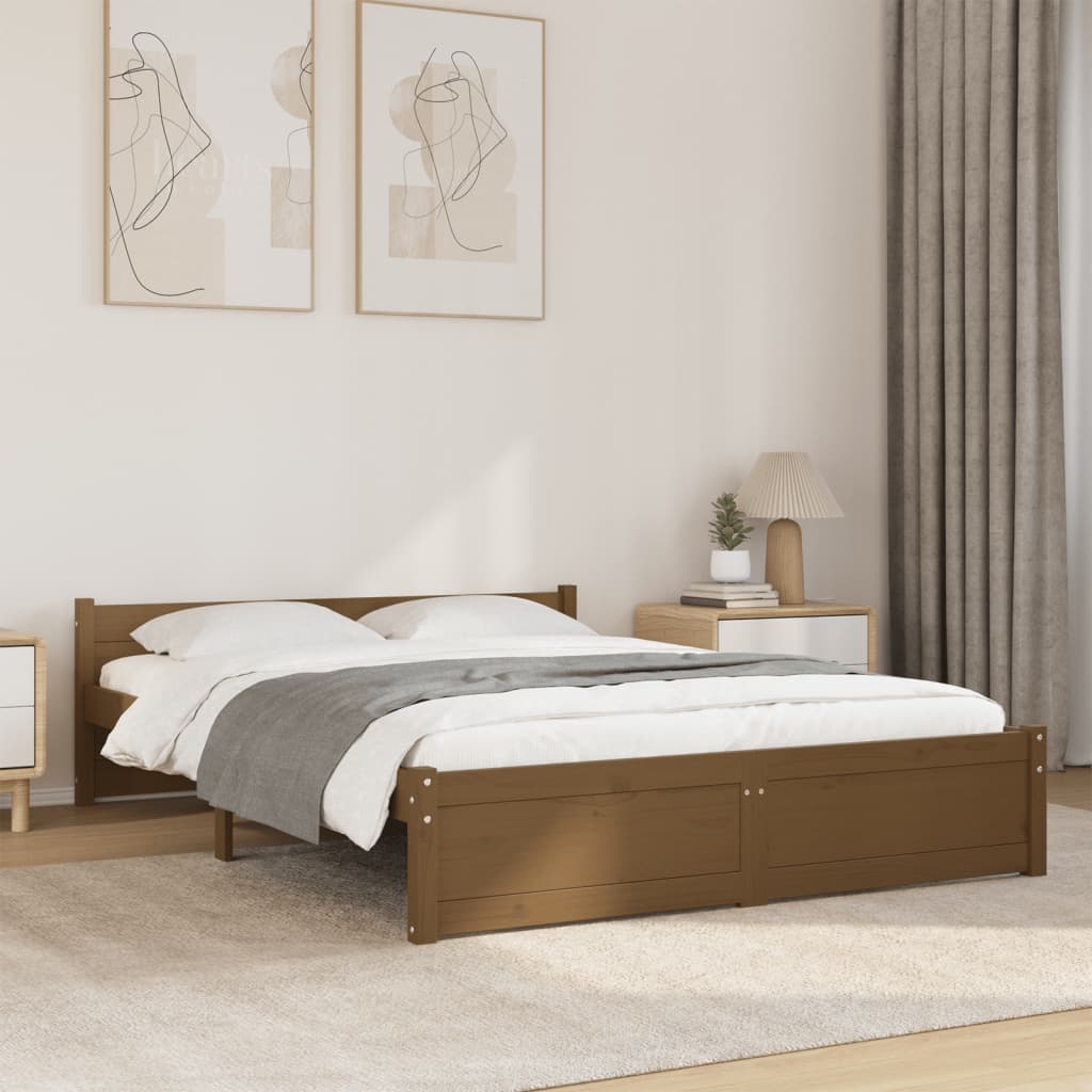 Vetonek Estructura cama sin colchón madera maciza marrón miel 135x190cm