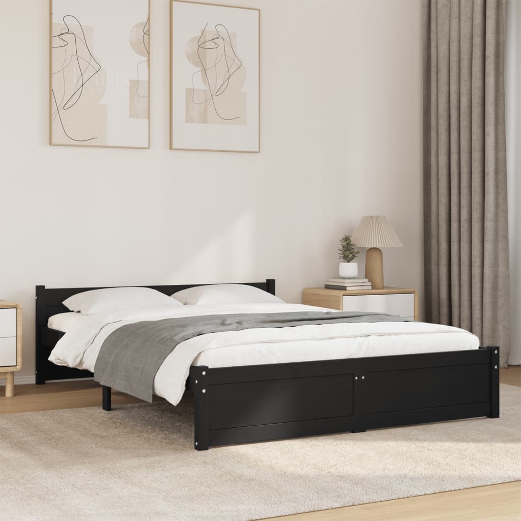 Vetonek Estructura cama doble sin colchón madera maciza negro 135x190cm