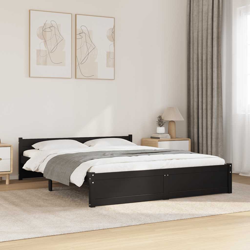 Estructura de cama sin colchón madera maciza negro 140x190 cm v9738 Vetonek