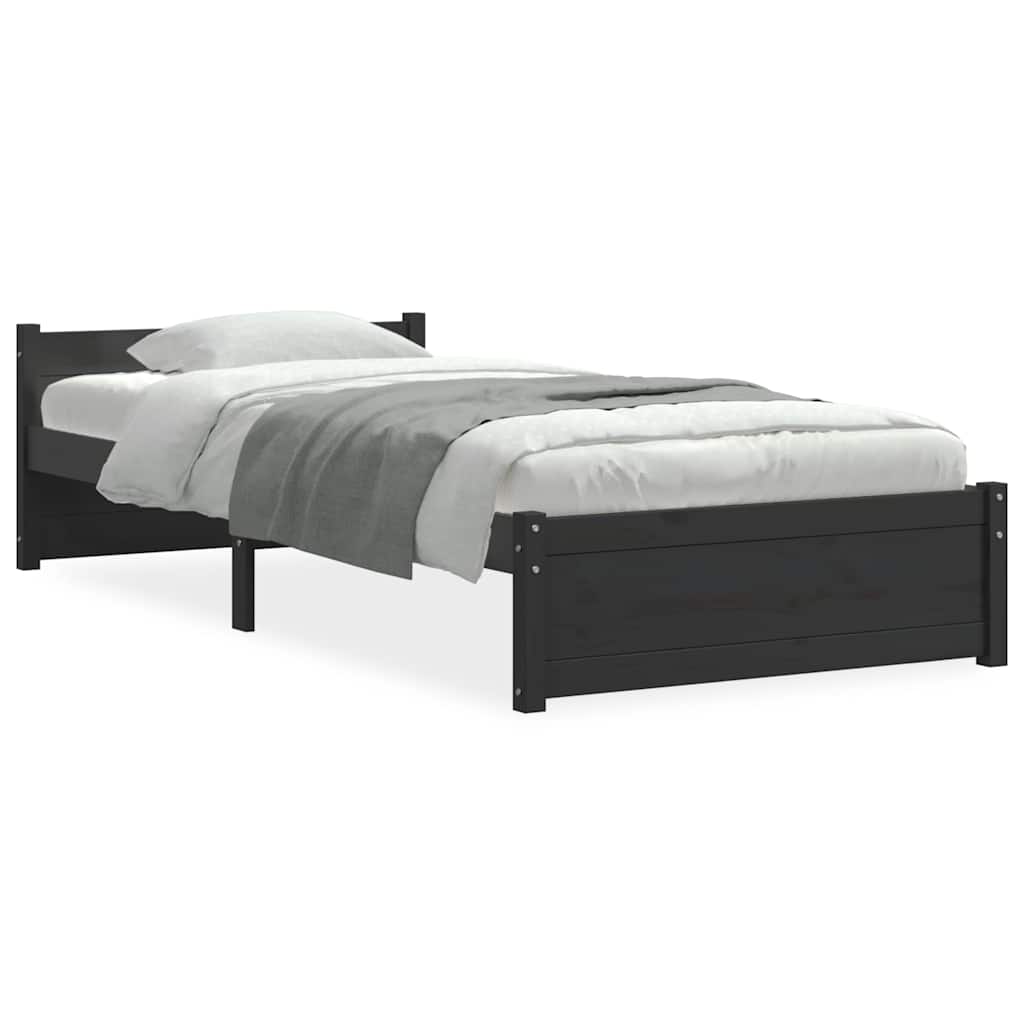 Vetonek Estructura de cama sin colchón madera maciza negro 90x200 cm