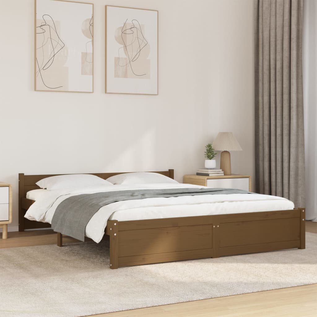 Vetonek Estructura cama sin colchón madera maciza marrón miel 150x200cm