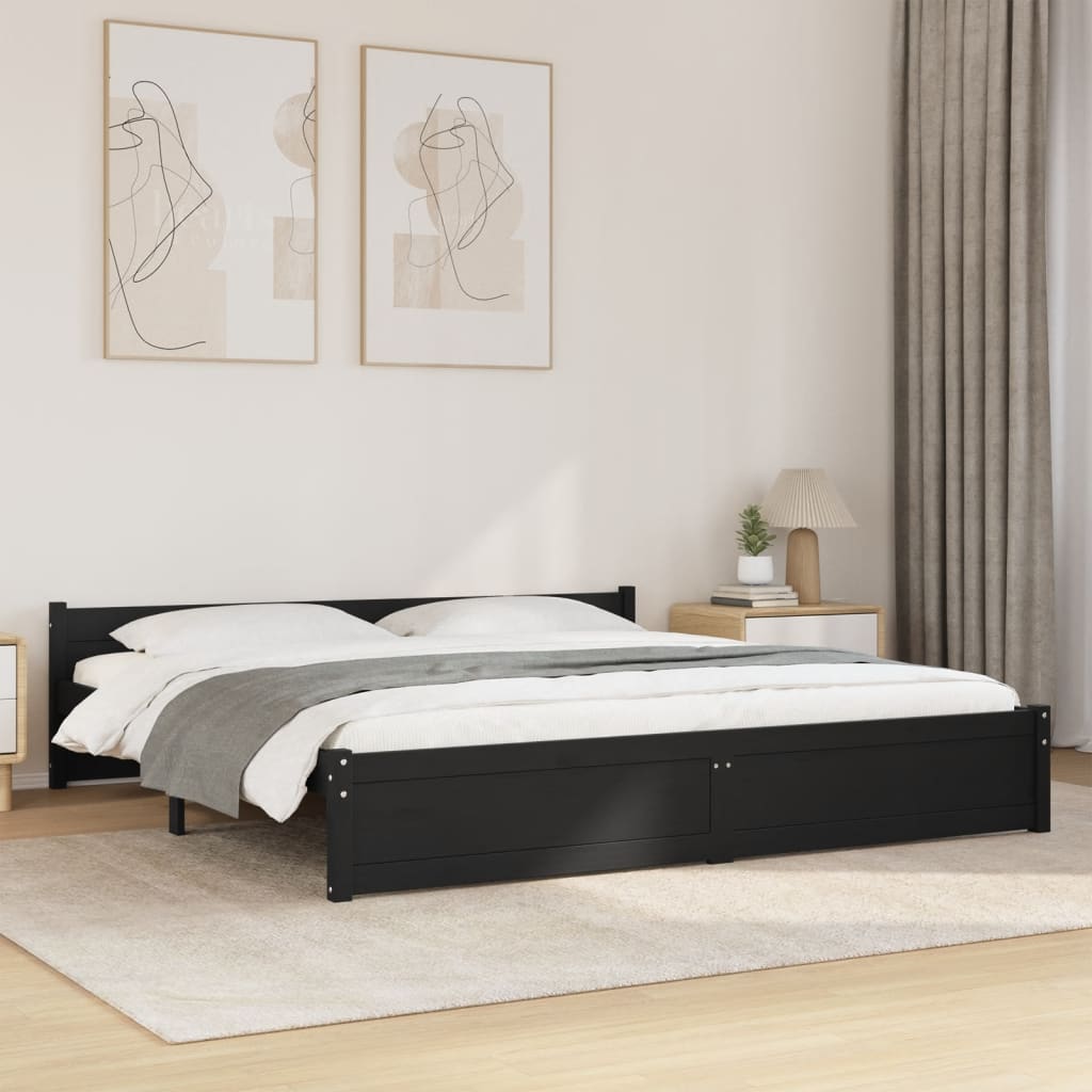 Vetonek Estructura de cama sin colchón madera maciza negro 180x200 cm