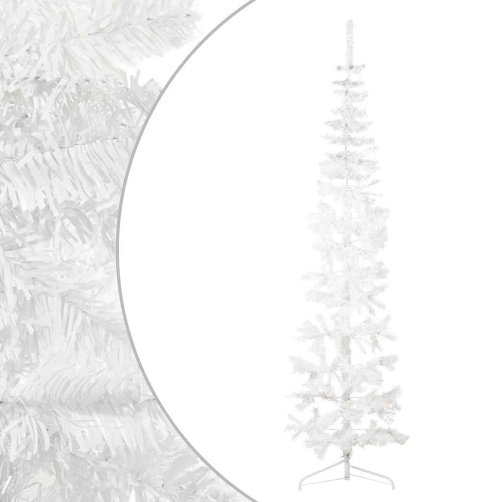 Mi-temps arbre de Noël artificiel avec support blanc 210 cm