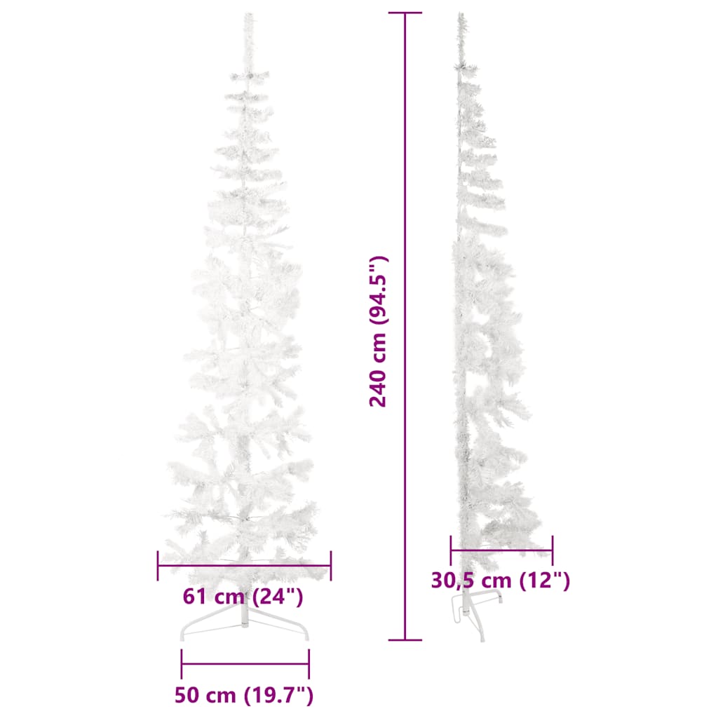 Half artificial Christmas tree with white support 210 cm