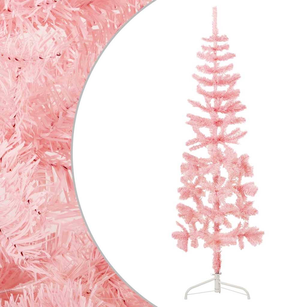 Medio árbol de Navidad artificial con soporte rosa 150 cm