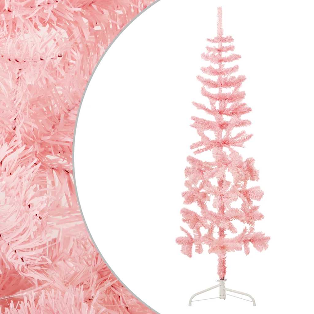 Medio árbol de Navidad artificial con soporte rosa 180 cm