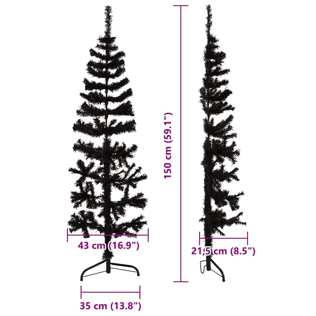 Árvore de Natal meio artificial com suporte preto 150 cm