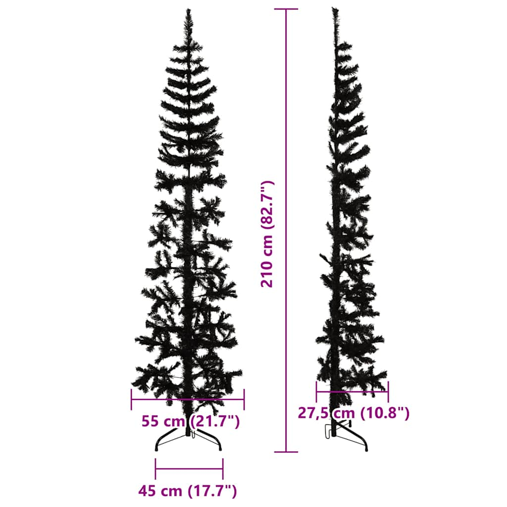 Árvore de Natal meio artificial com suporte preto 210 cm