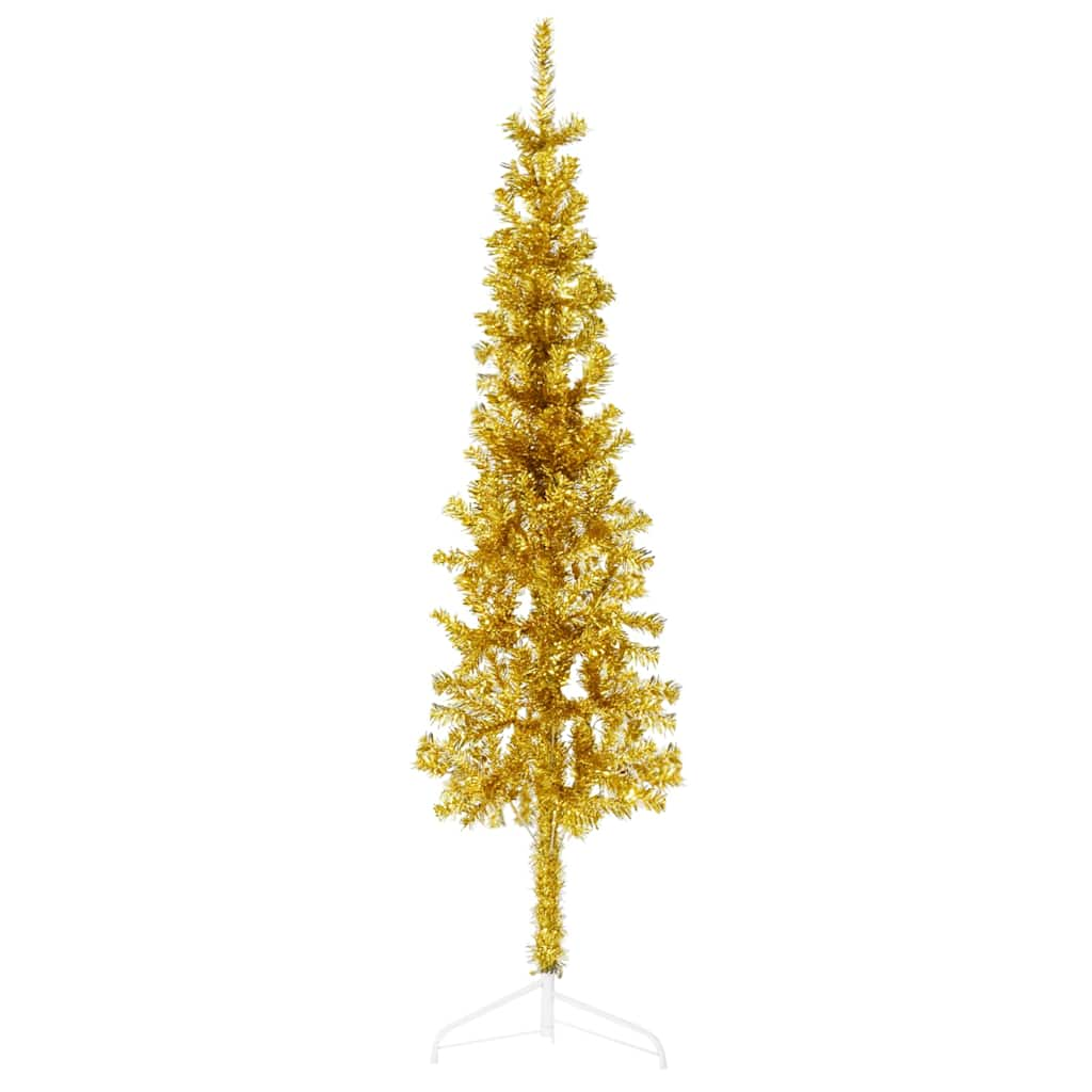 Vetonek Medio árbol de Navidad artificial con soporte dorado 120 cm