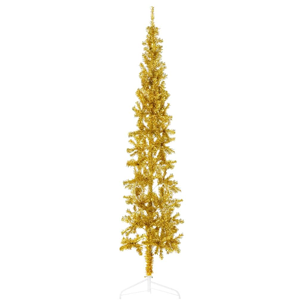 Vetonek Medio árbol de Navidad artificial con soporte dorado 240 cm