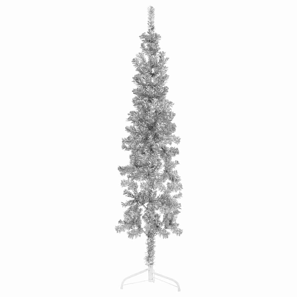 Vetonek Medio árbol de Navidad artificial con soporte plateado 120 cm