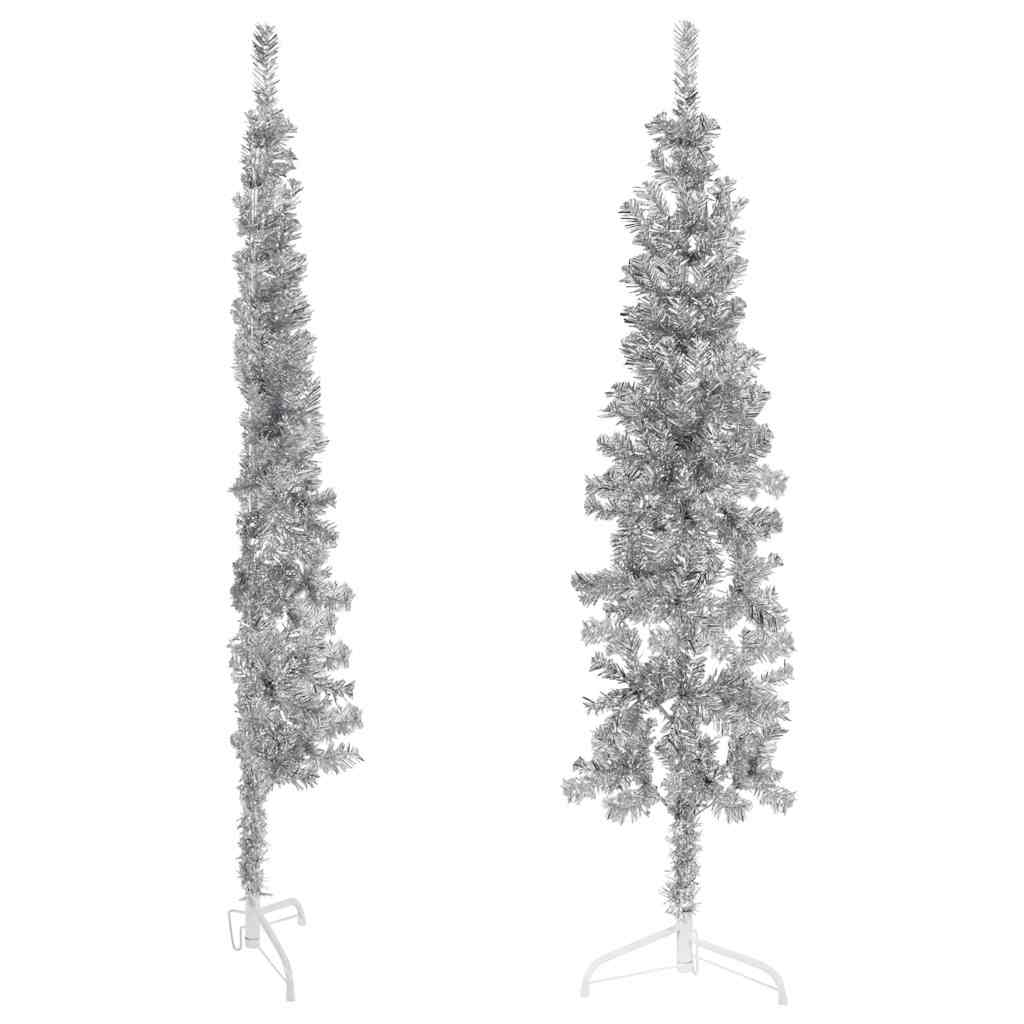 Mezzo albero di Natale artificiale con supporto d'argento 150 cm