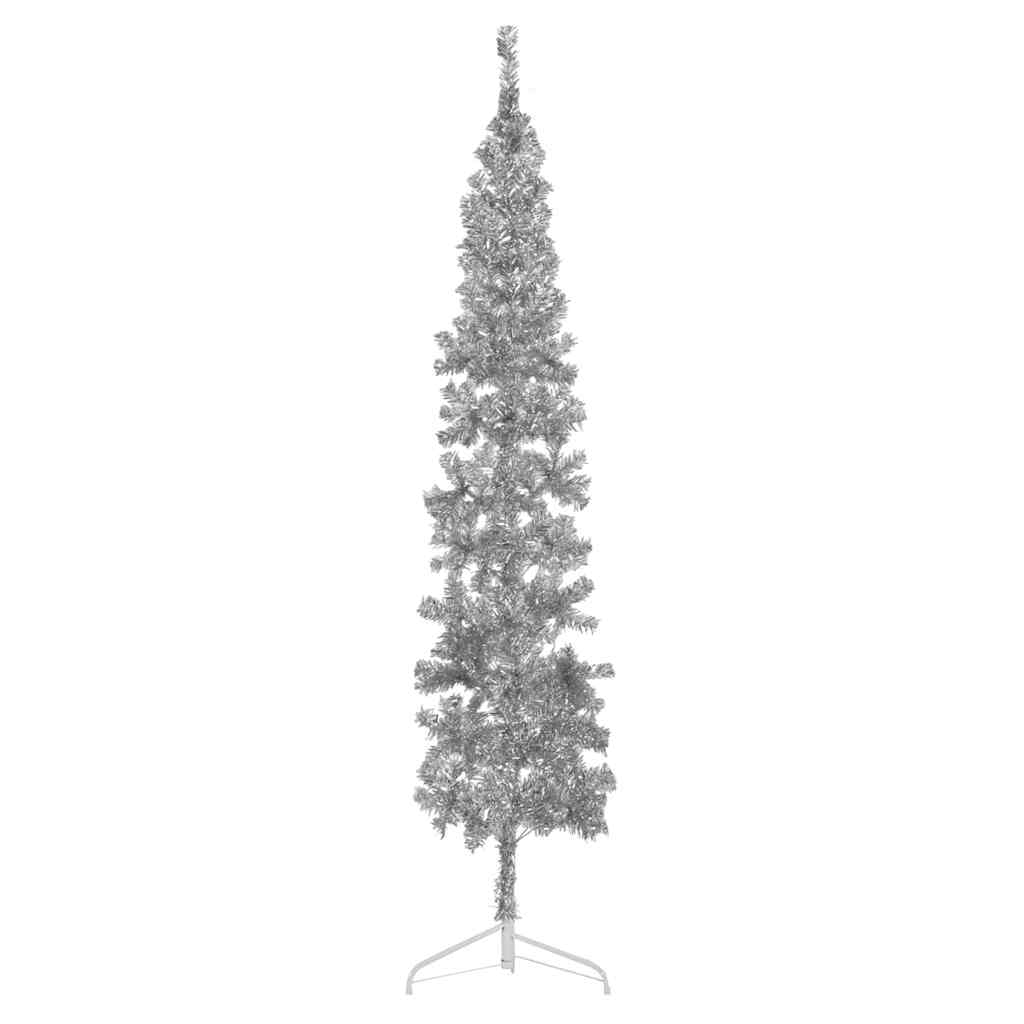 Vetonek Medio árbol de Navidad artificial con soporte plateado 210 cm