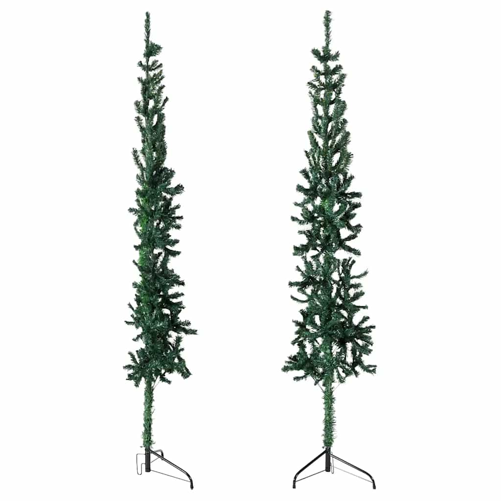 Medio árbol de Navidad artificial con soporte verde 180 cm