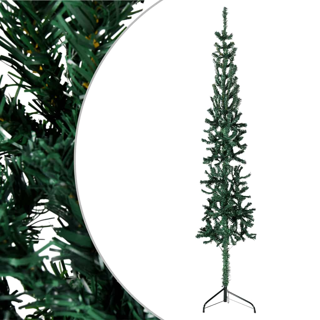 Medio árbol de Navidad artificial con soporte verde 240 cm