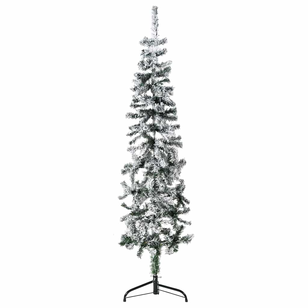 Vetonek Mitad árbol Navidad artificial delgado con nieve 150 cm