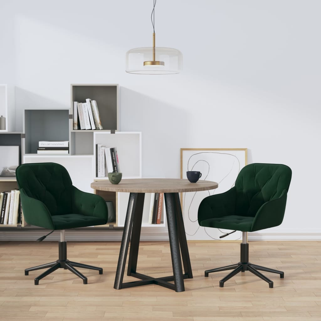 Vetonek Sillas de comedor giratorias 2 unidades terciopelo verde oscuro