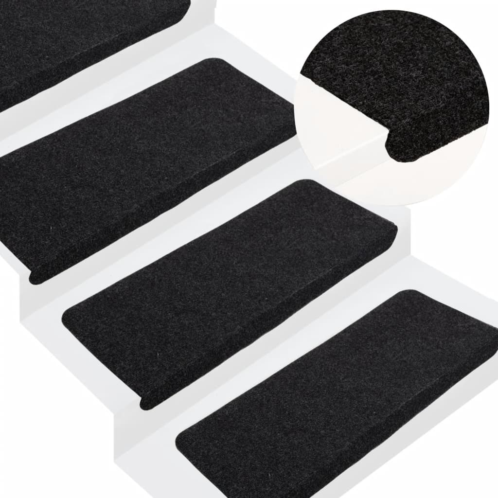 Vetonek Alfombrilla autoadhesiva de escalera 15 uds negro 65x24,5x3,5cm