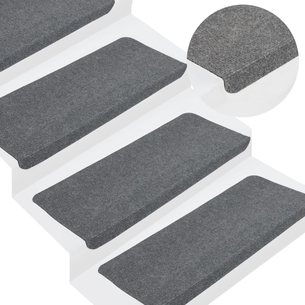 Vetonek Alfombrilla autoadhesiva de escalera 15 uds gris 65x24,5x3,5 cm