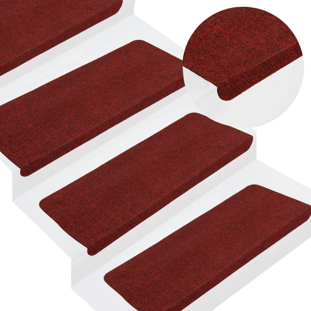 Vetonek Alfombrilla autoadhesiva de escalera 15 uds rojo 65x24,5x3,5 cm