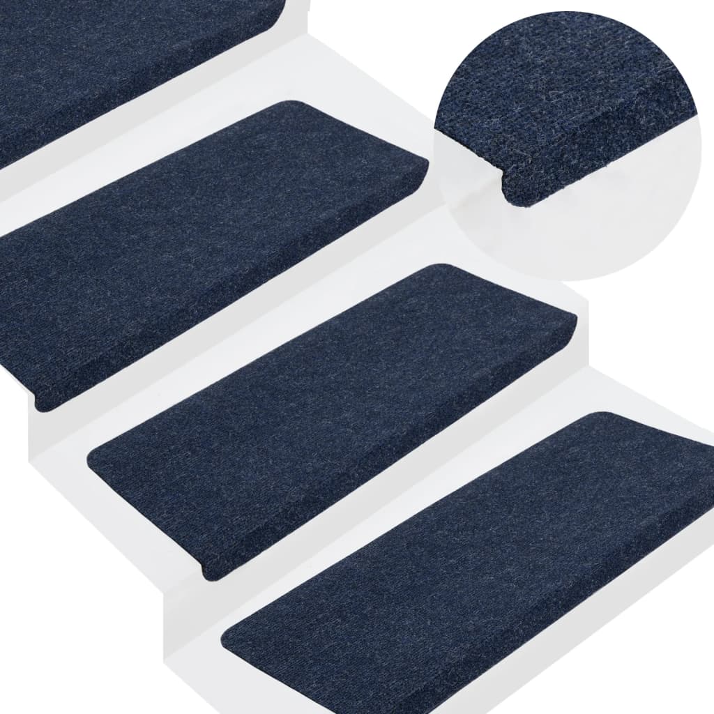 Vetonek Alfombrilla autoadhesiva de escalera 15 uds azul 65x24,5x3,5 cm