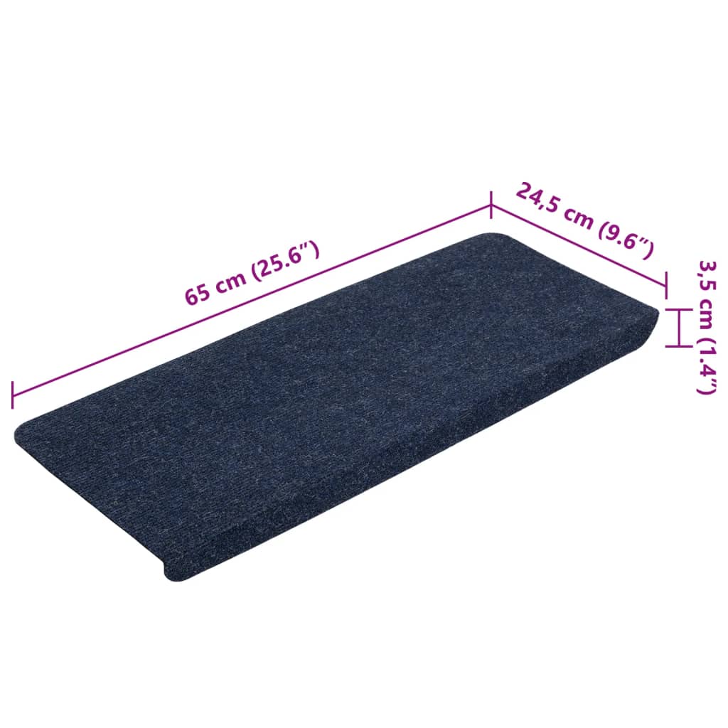 Alfombrilla autoadhesiva de escalera 15 uds azul 65x24,5x3,5 cm