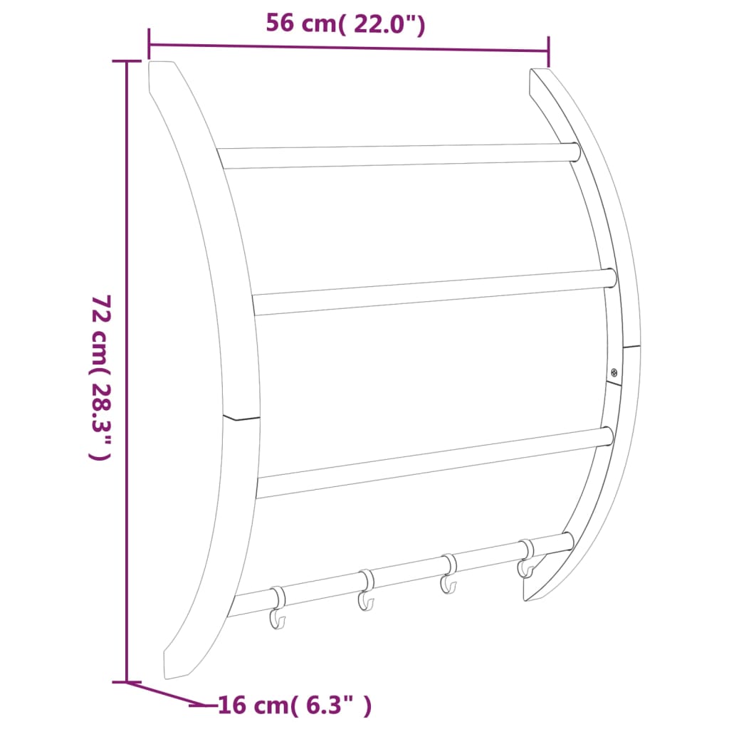 Toallero con ganchos aluminio plateado 56x16x72 cm vidaXL