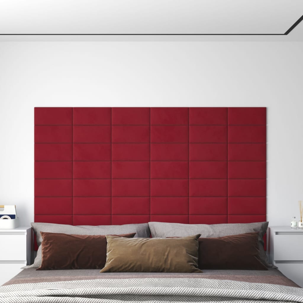 Vetonek Paneles de pared 12 uds terciopelo rojo tinto 30x15 cm 0,54 m²