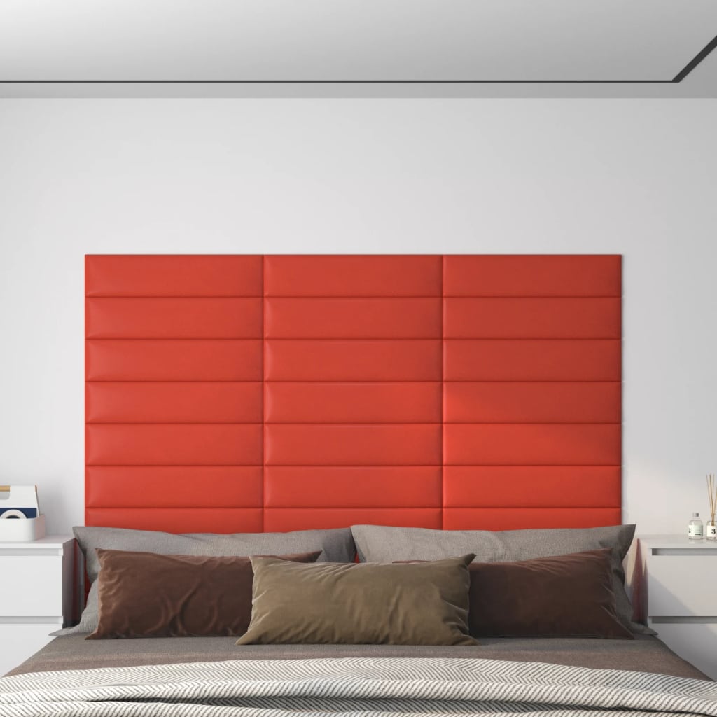 Vetonek Paneles de pared 12 uds cuero sintético rojo 60x15 cm 1,08 m²