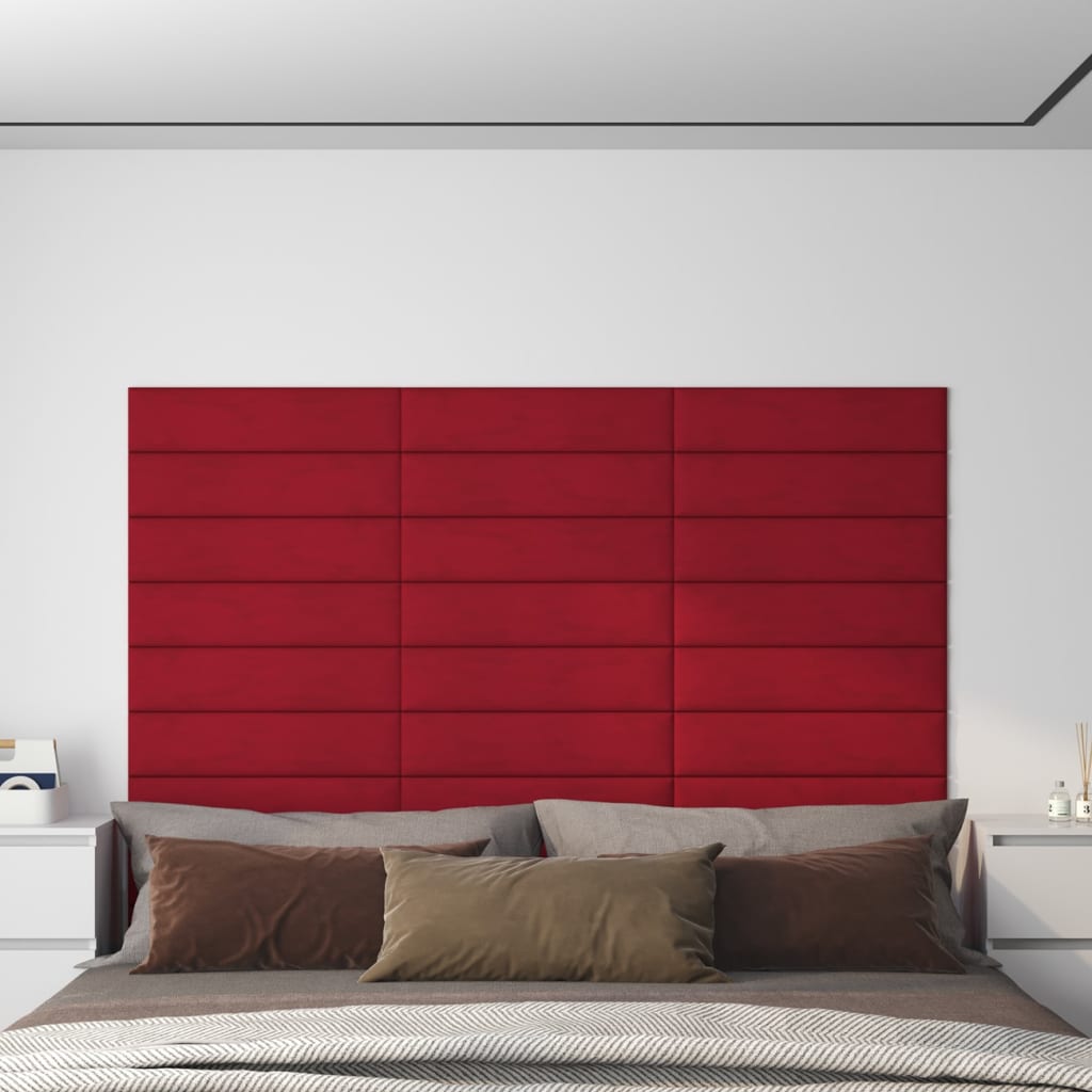 Vetonek Paneles de pared 12 uds terciopelo rojo tinto 60x15 cm 1,08 m²