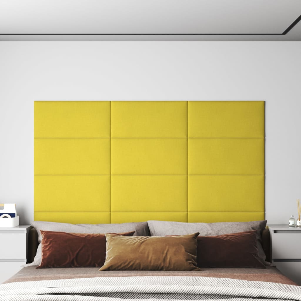 Vetonek Paneles de pared 12 uds tela amarillo claro 60x30 cm 2,16 m²