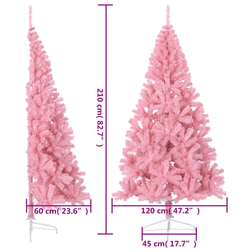 Half artificial Christmas tree with pink PVC support 210 cm